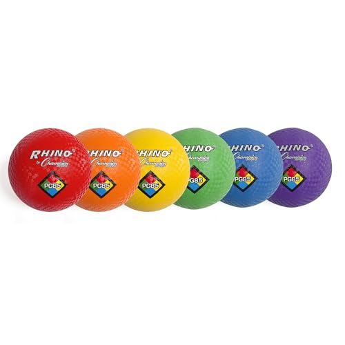 Champion Sports Rhino Playground Ball Set, 8.5"D -Two-Ply, Nylon Wound - Set of 6 Colors