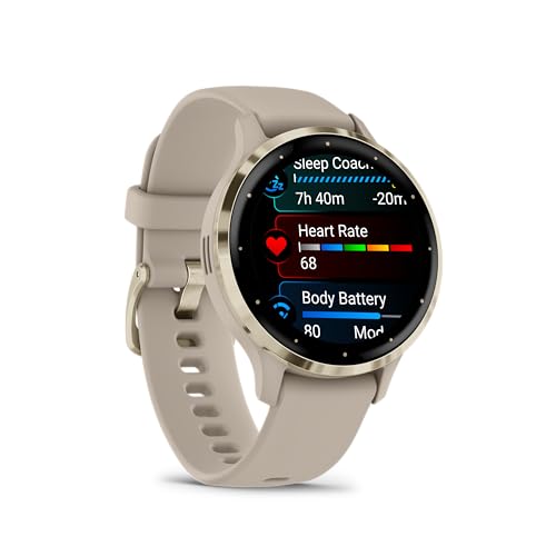 Garmin Venu 3S Advanced Fitness & Health Tracker Smart Watch Soft Gold Stainless Steel Bezel with 41 MM French Gray Case a...