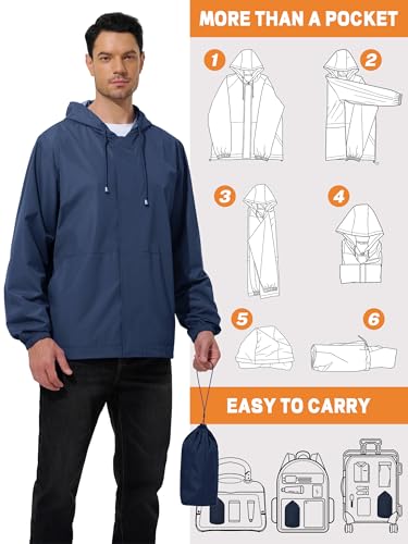 UIQUR Men's Rain Jacket Waterproof Windbreaker Raincoat Cycling Running Hiking Golf Travel Gear Hood Lightweight Packable