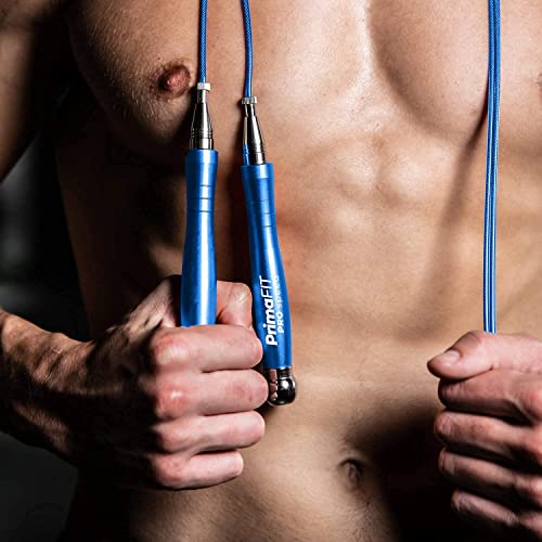 PrimaFIT Jump Rope Pro Speed Skipping Rope Adjustable Adult Jumping Rope Weighted Aluminium Handles for Double Dutch Boxin...