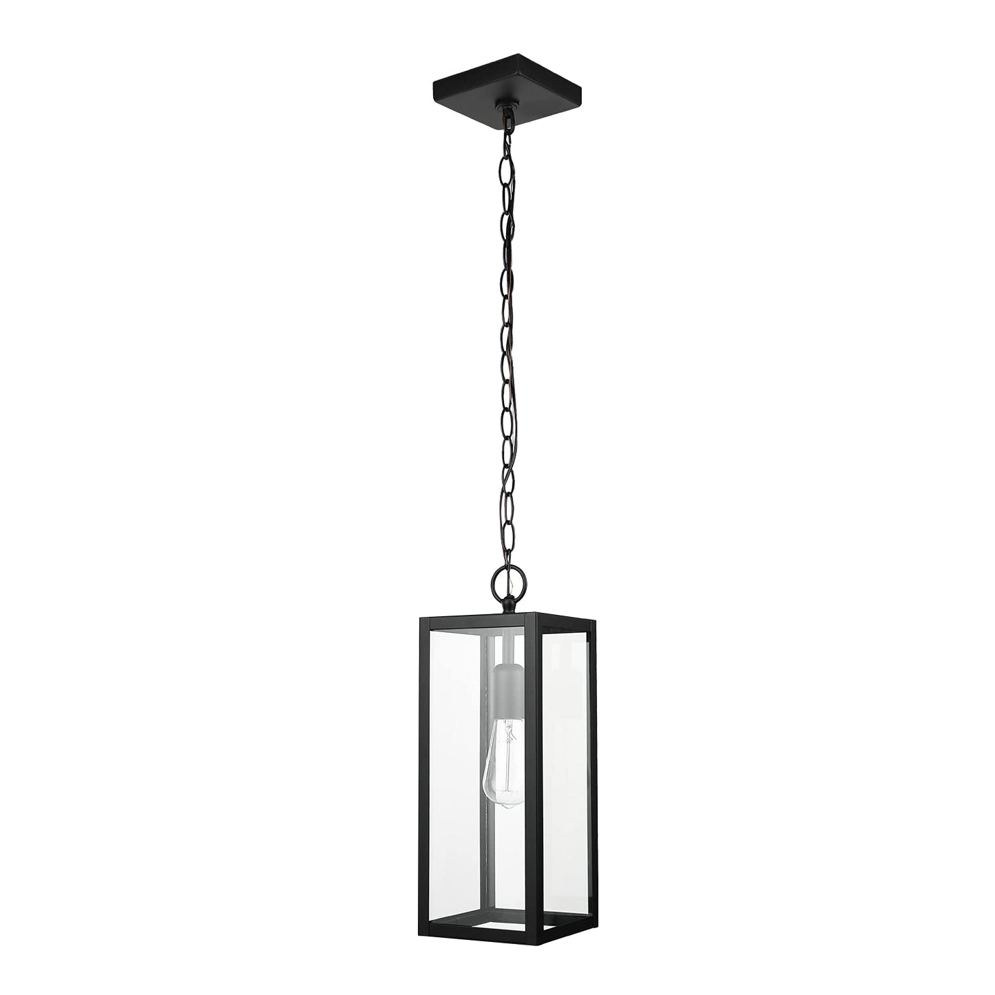 Globe Electric 44773 Outdoor Pendant Light, Matte Black Metal, Clear Glass Shade, E26 Base, Modern Vintage Design