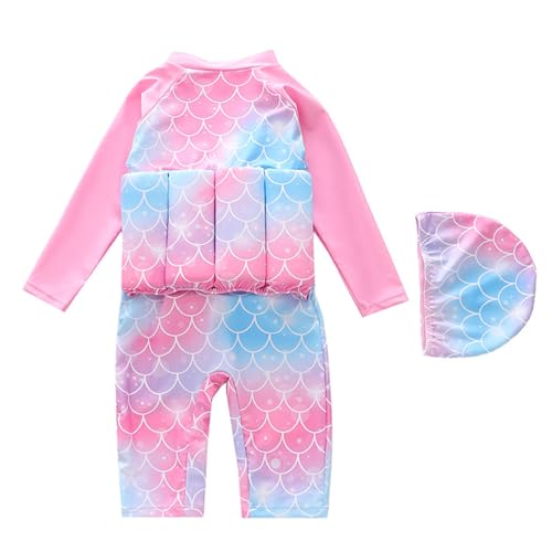 Kids Floatation Swimsuits Boys Girls One Piece Long Sleeve Bathing Suits Zip Up Rash Guard Buoyancy Beach Swimwear with Cap