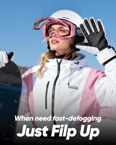 Odoland Flip Up Ski Goggles for Men Women, Anti-fog Magnetic OTG Flip-Up Snow Snowboard Goggles for Instant Defogging