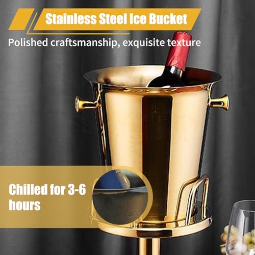 Gold Ice Bucket with Stand, large Champagne Ice Bucket 1.32 gal, Stainless Steel Ice Bucket, 3Ft Tall Ice Bucket for Cockt...