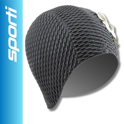 Sporti Bubble Swim Cap, Women Protection Bathing Cap, Anti-Slip Interior Grip, Made from Latex/Rubber & Keep Head Warm