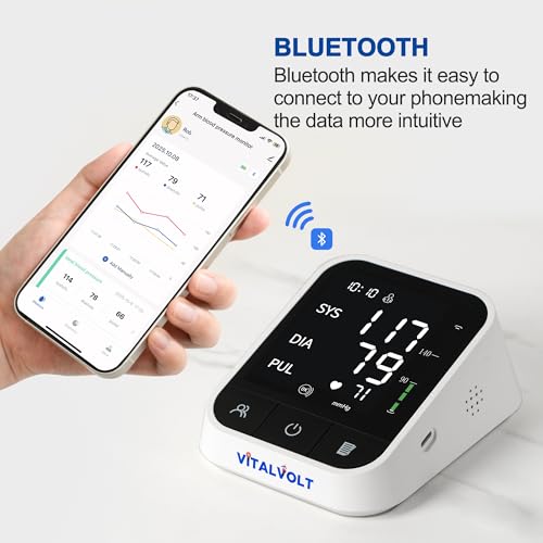 VitalVolt Smart Ai Blood Pressure Monitor for Home Use, Automatic Arm BP Machine with Large Adjustable Cuff (8.7-17”), Blu...
