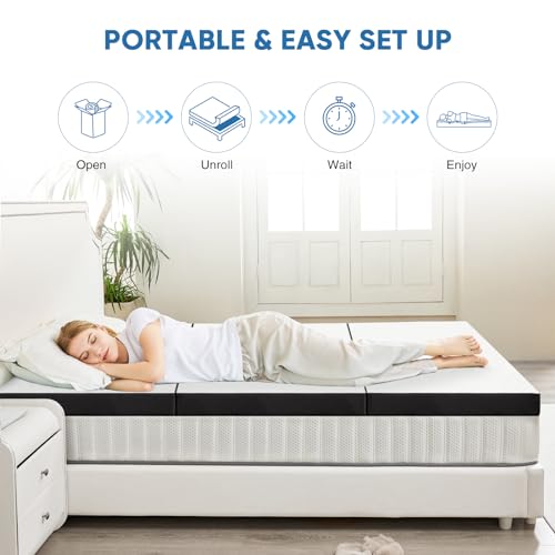 OLIXIS Tri-fold Memory Foam Mattress - 3 Inch Single Size Portable Floor Bed, Foldable Mat for Adults, Collapsible and Was...