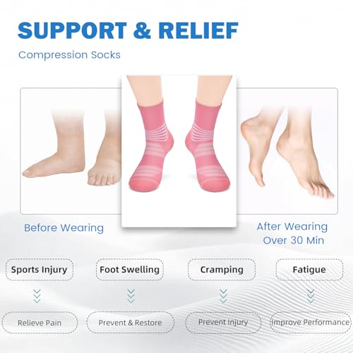 IRAMY Crew Compression Socks for Women Men with Ankle Arch Support Plantar Fasciitis Relief 3/6 Pairs