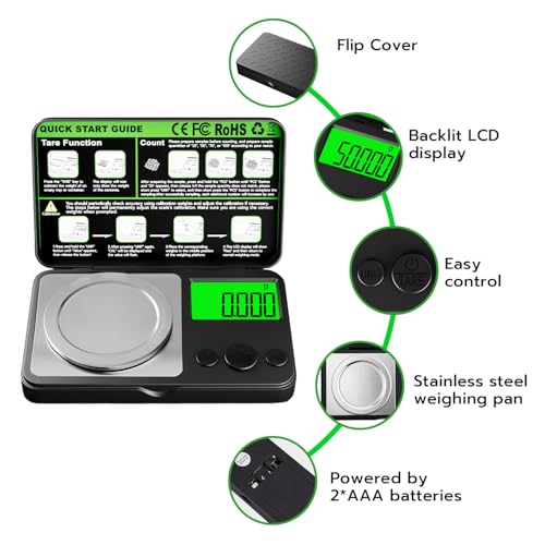 Wigearss Digital Milligram Scale 50g x 0.001g, Mini Precision Scale with Tare weight Function,Calibration Weight ＆ Backlit...