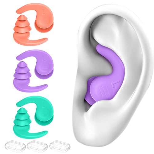 Swimming Ear Plugs for Adults,3 Pairs Waterproof Reusable Silicone Swim Earplugs for Swimming Surfing Snorkeling Showering...