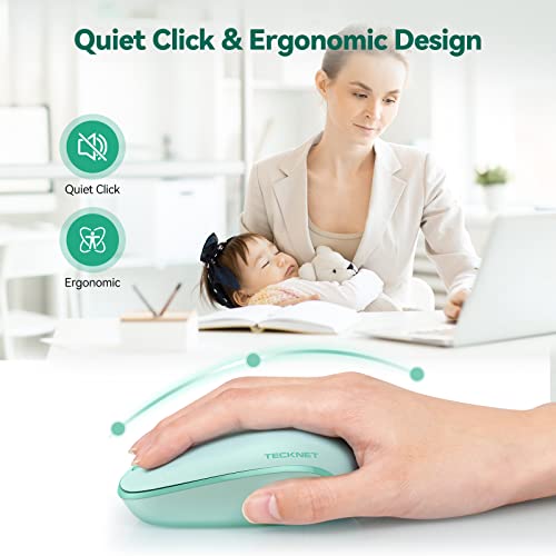 TECKNET Wireless Mouse for Laptop, 2.4G Quiet Computer Mouse with USB Receiver, 4 Buttons Portable Cordless Mice for Chrom...