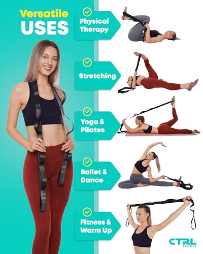 Stretching Strap Non Elastic Yoga Strap with Loops - Stretching Band for Physical Therapy, Stretch Bands for Exercise and ...