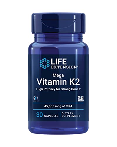 Life Extension Mega Vitamin K2 High Potency for Strong Bones, clinically Studied 45 mg K2 Dosage, Promotes Healthy Bone De...