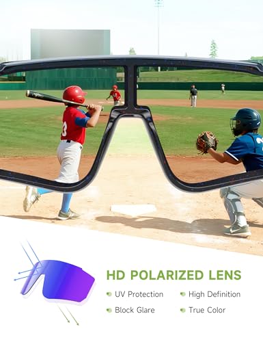Foliful Kids Polarized Baseball Sunglasses for Boys Girls - Youth Softball Cycling Sports Sunglasses UV Protection Goggles