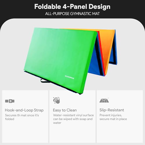 BalanceFrom 6x4 Feet 4-Panel Folding Gymnastics Mat – 2-Inch Thick Pad with Vinyl Surface and Carrying Handles for Tumblin...