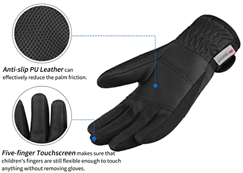 Achiou Kids Ski Gloves, Waterproof Winter Snow Snowboard Gloves Warm Touchscreen for Kids Boys Girls Children Skiing Cycling