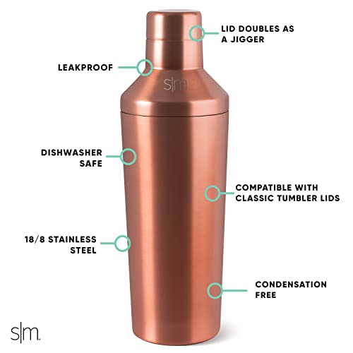 Simple Modern Cocktail Shaker Set with Jigger Lid | Stainless Steel Boston Shaker Insulated Martini Mixer for Mocktails | ...