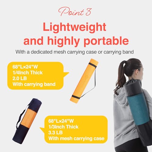 Primasole Brown Non Toxic Yoga Mat with Poses - 68"Lx24"Wx1/4 Inch Non-Slip Workout Mats for Home, At Home Workout Mat wit...