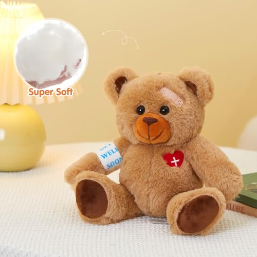 Houwsbaby 8’’ Tall Get Well Soon Brown Teddy Bear Stuffed Animal – Cute Recovery Gift with Bandage & Heart Patch – Broken ...