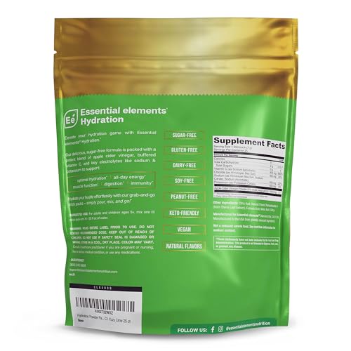 Essential Elements Hydration Packets - Yuzu Lime Pack - Sugar Free Electrolytes Powder Packets - 25 Stick Packs of Electro...