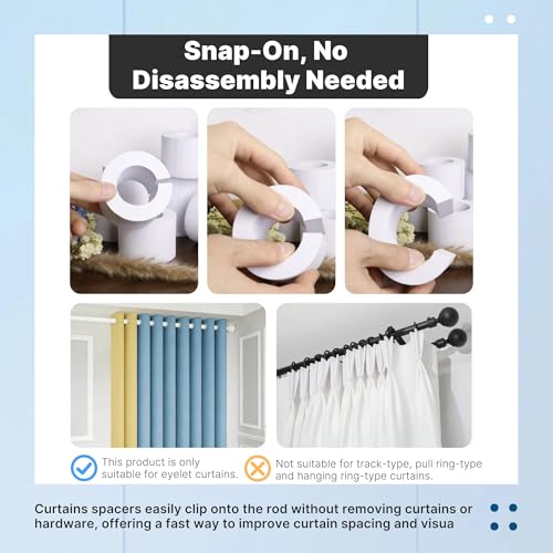 Yudylg 14 Pack Curtain Spacers EVA Foam Rollers – 85 mm White Curtain Shaper for Drapes, Snap-Fit Uniform Spacing Design f...
