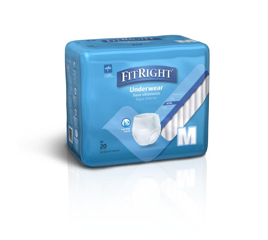 FitRight Ultra Unisex Adult Protective Underwear, Medium Size for Waist 28-40 Inches, Heavy Absorbency, Dependable Inconti...