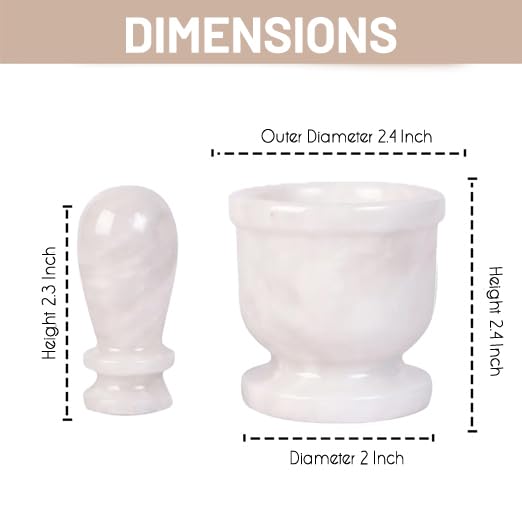 Exquisite Marble Mortar and Pestle Set - Your Ultimate Kitchen Essential for Grinding Spices, Making Guacamole, Salsa, Pesto, and Crushing Pills (White, Oval Shape (2.5"))