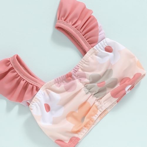 Xiaodriceee Toddler Baby Girl Two Piece Swimsuit Floral Print Fly Sleeve Tankini Bathing Suit Beach Swimwear Bikini