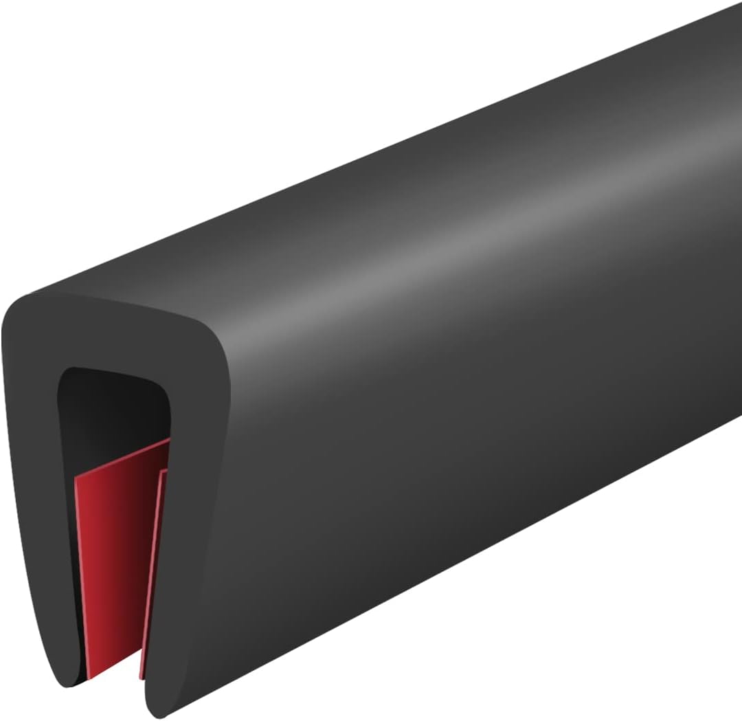 Rubber Edge Trim, Self-Adhesive U Channel Rubber Edge Trim, U Shaped Edge Protector for Mirror and Glasses, EPDM Material, Slot Width 1/8"(3.2mm), Length 10 Ft, Black