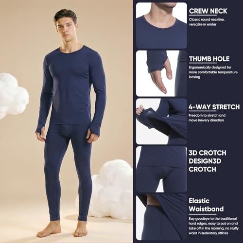 Bodvera Thermal Underwear for Men Long Johns with Fleece Lined Base Layer Set for Cold Weather(Top and Bottom)