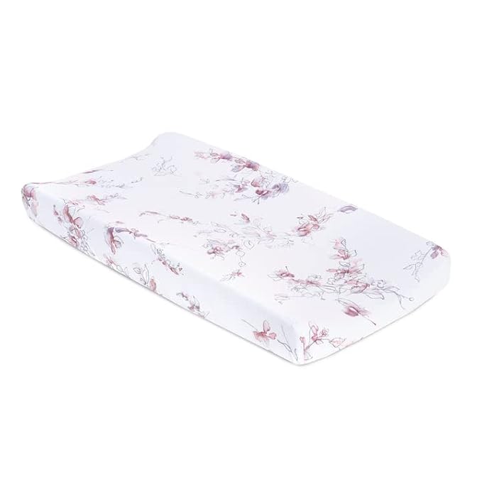 Oilo Changing Pad Cover, Breathable 100% Turkish Cotton Fitted Jersey, 300 Thread Count, Machine Washable, Fits Standard Changing Pads (32" x 16"), Girl, Boy, & Neutral Nursery Design, Bella Floral