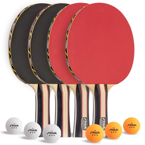 STIGA Performance 2 or 4 Player Table Tennis Set – USATT Approved Rackets and 3-Star Balls – 5-Ply Blade & Flared Handle –...