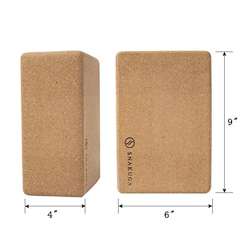 SNAKUGA Cork Yoga Block 2 Pack for Pilates, 4'' or 3'' Non-Slip & High Density Blocks for Meditation, Fitness and Stretchi...