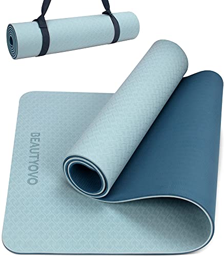 BEAUTYOVO Yoga Mat with Strap, 1/3 Inch Extra Thick Yoga Mat Double-sided Non Slip, Professional TPE Yoga Mats for Women M...