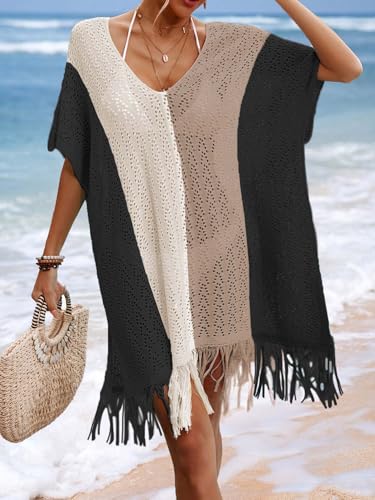 BreathSunny Womens Oversized Crochet Beach Dresses Summer 2026 Scoop Neck Cap Sleeve Bathing Suit Cover Up Mini Dress
