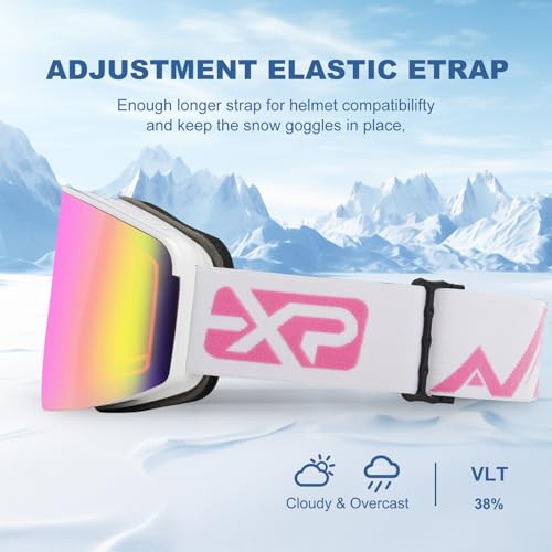 EXP VISION Ski/Snowboard Goggles, Magnetic Lens Snow Goggles with Anti-Fog & UV400 Protection for Men & Women