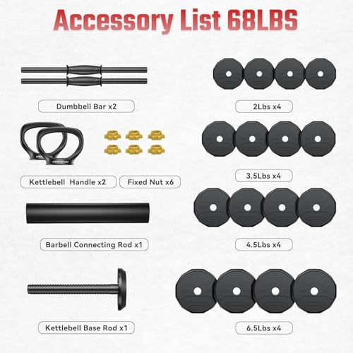 FEIERDUN Adjustable Dumbbells Set, 48/68/88lbs Free Weight Set with 4 Modes, Used as Barbell, Kettlebells, Push up Stand, ...