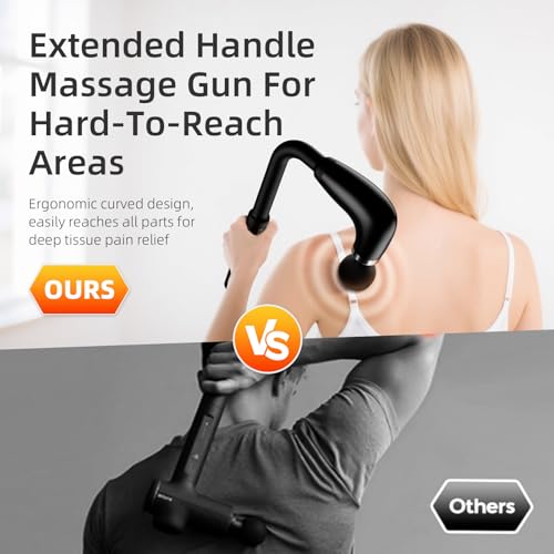BEONISI Massage Gun with Upgraded Extension Handle,Back Massage Gun Deep Tissue,Back Massager for Pain Relief for Muscles ...