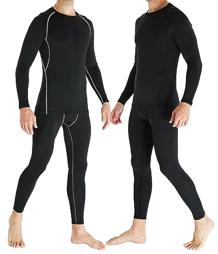 TELALEO 2 Set Mens Thermal Underwear Fleece Lined Long Johns 4 Pcs Base Layer Shirts Pant for Cold Winter Weather