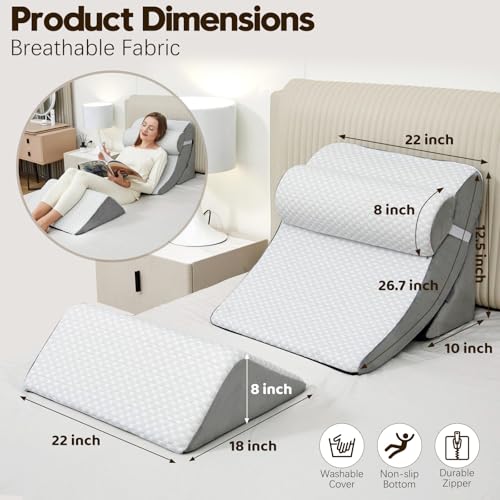 PIASHJOY 4pcs Wedge Pillow Set for After Surgery,Bed Wedge Pillows for Sleeping,Post Surgery Recovery， 45 Degree Wedge Pil...