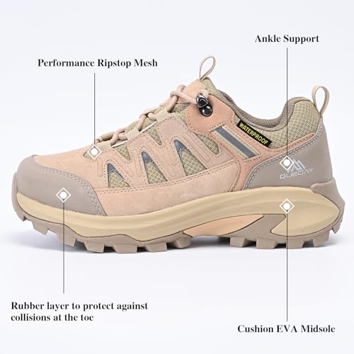 Queday Waterproof Hiking Shoes for Women Men Non Slip Leather Outdoor Backpacking Shoes All Terrain Lug Sole Camping Climb...