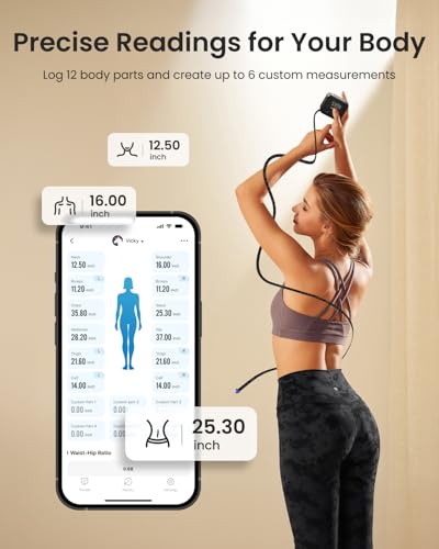 RENPHO Smart Scale for Body Weight, RENPHO Smart Body Measuring Tape, Rechargeable Tape Measure with LED Display