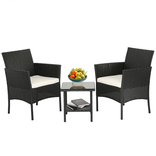 FDW Wicker Outdoor Furniture Patio Furniture Set of 3 Rattan Patio Chairs Outdoor Chairs Patio Conversation Set with Coffe...