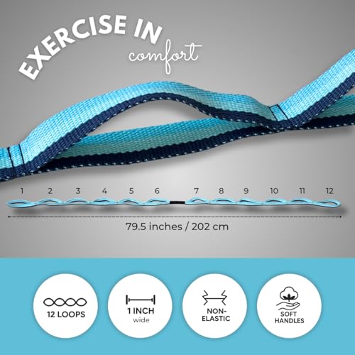 California Yoga Strap | Yoga Belt with Loops | 12 Multi Loop & Non-Elastic | Stretching Strap | Gym Workout & Exercise Ban...