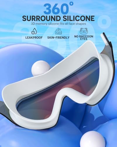 Zoomsnail Swim Goggles, Frameless Wide View Swimming Goggles, Anti-Fog Anti-UV No Leaking Pool Goggles for Men Women Adult