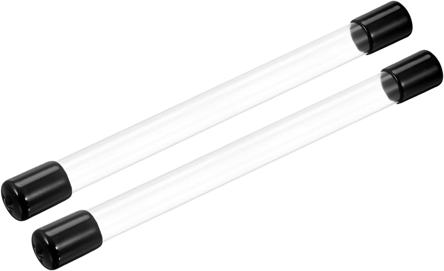 PATIKIL Clear Rigid Tube Round Plastic Tubing with Black Rubber Caps Polycarbonate Water Pipe, 305mm/ 12 Inch Length, 14mmx15mm/0.55"x0.6", 2 Set
