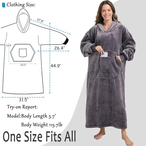 FUSSEDA Oversized Wearable Blanket Sweatshirt, Thick Warm Fleece Cozy Sherpa Hooded with Pockets and Sleeves Gift for Adult