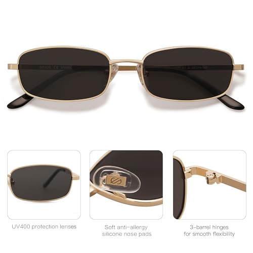 SOJOS Small Trendy Rectangle Sunglasses Womens Mens, Retro 80s 90s Y2k Chic Narrow Thin Skinny Sunnies SJ1187