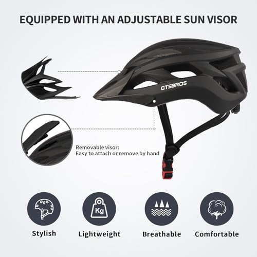 GTSBROS Bike Helmet with Visor for Women and Men – Lightweight Bicycle Helmet for Mountain Biking and City Riding
