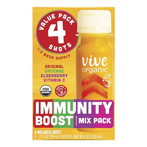 Vive Organic Immunity Boost Shots -Variety 4 Pack (2oz, 4 Count)